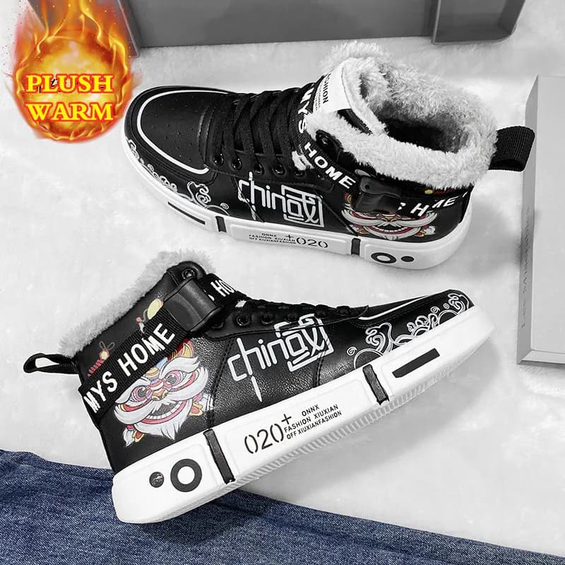 Winter Fur Mens Running Shoes Luxuxy Super Warm Plush Anime Outdoor Shoes for Women Casual Sneakers Skateboard Shoes High Top