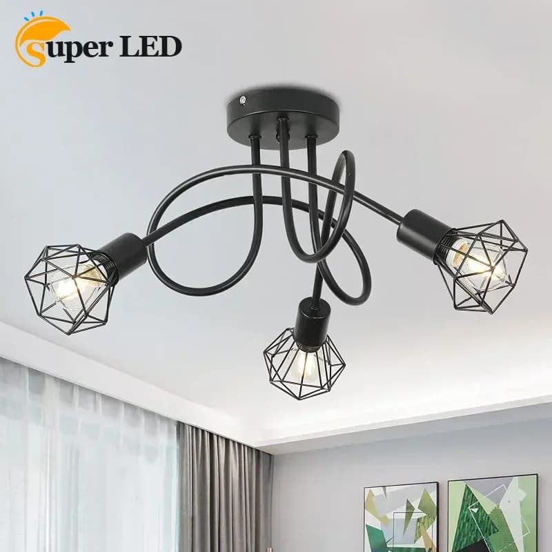 Modern LED 3 Heads Chandelier Ceiling Lamp Black Grille Wrought Iron Hanging Lights for Bedroom Decor Lighting for Living Room