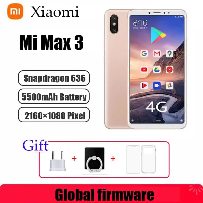 Global Firmware Xiaomi  Mi Max 3 Smartphone Facial Recognition 4G Snapdragon 636  Posterior Fingerprint Used Phone