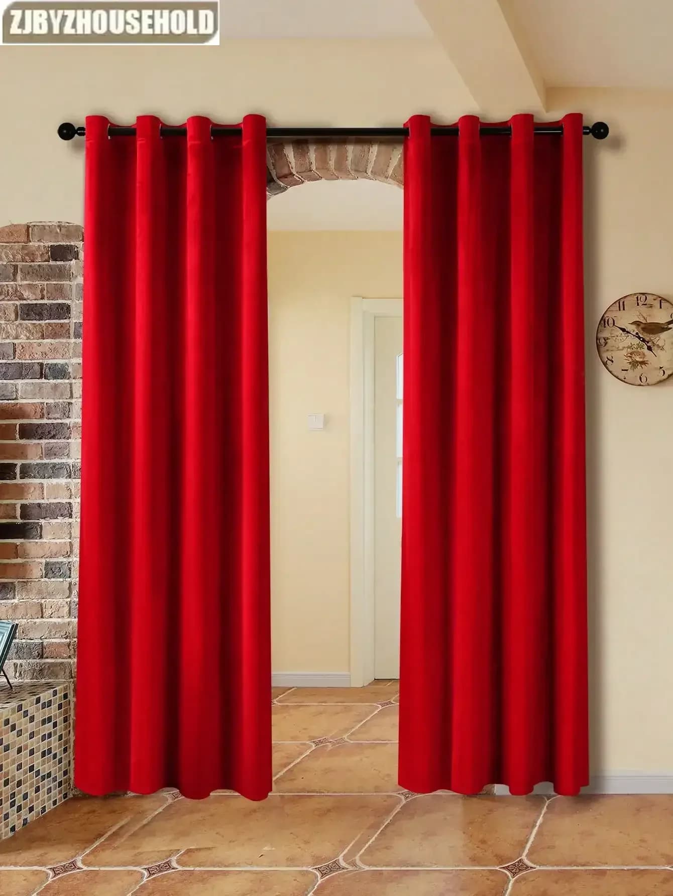 1pc Solid Red Color Velvet Warm Retro Luxury Curtains for Living Room Bedroom Decorationred European Curtain Mordern Window Door