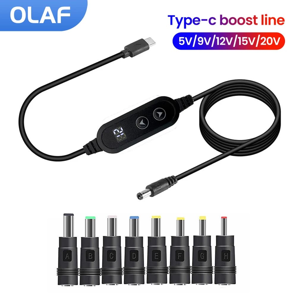 Type C To DC Power Boost Cable 5V/9V/12V/15V/20V Boost Line 8 Adapters USB C To DC Jack Connector Fast Charging For Wifi Router