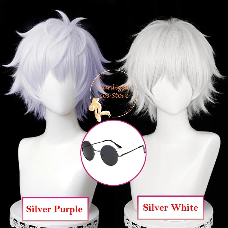Anime Gojo Satoru Cosplay Wig 30cm Short Silver Purple/Silver White Satoru Gojo Wigs Heat Resistant Synthetic Hair + Wig Cap