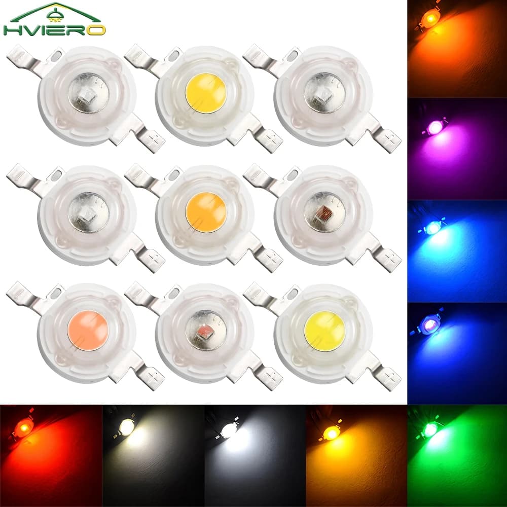 10Pcs 1W 3W High Power LED Chip Lamp Bulb 110-120LM Bead Line Emitter Diode White Red Green Blue Yellow DIY Led Light Decoration