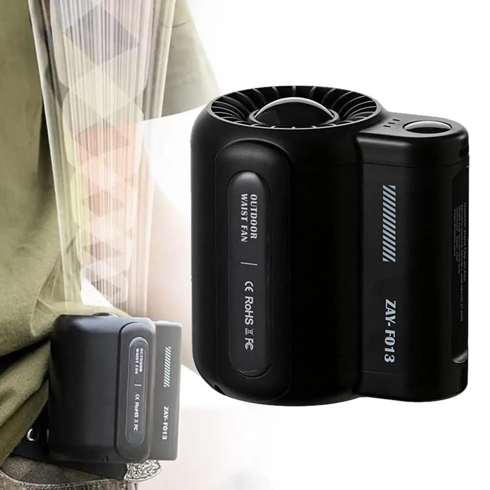 Outdoor waist hanging fan, 3-speed strong wind handheld, portable USB belt clip neck fan, suitable for outdoor travel
