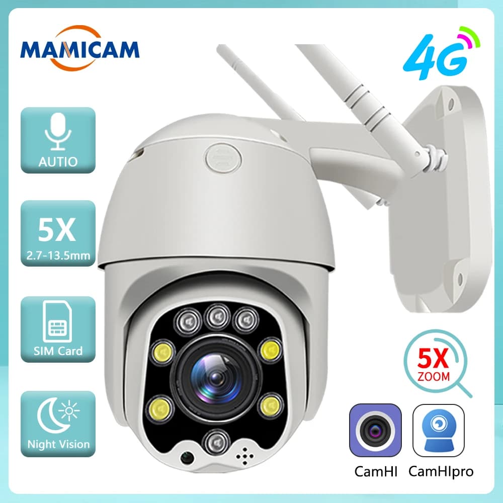 5MP Security Protection Wireless 4G SIM Card Camera Outdoor PTZ WIFI Video Surveillance Onvif IR Night Vision 30M 2.5inch Camhi