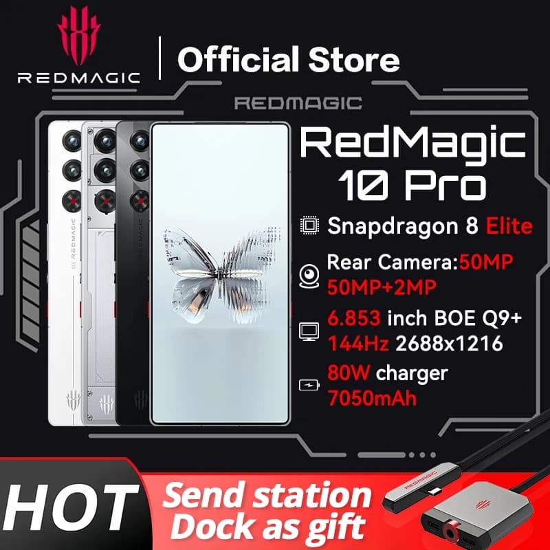 Original Global Version RedMagic 10 Pro 5G Gaming Phone 6.853" Snapdragon 8 Elite 7050mAh 80W Charge 50MP NFC