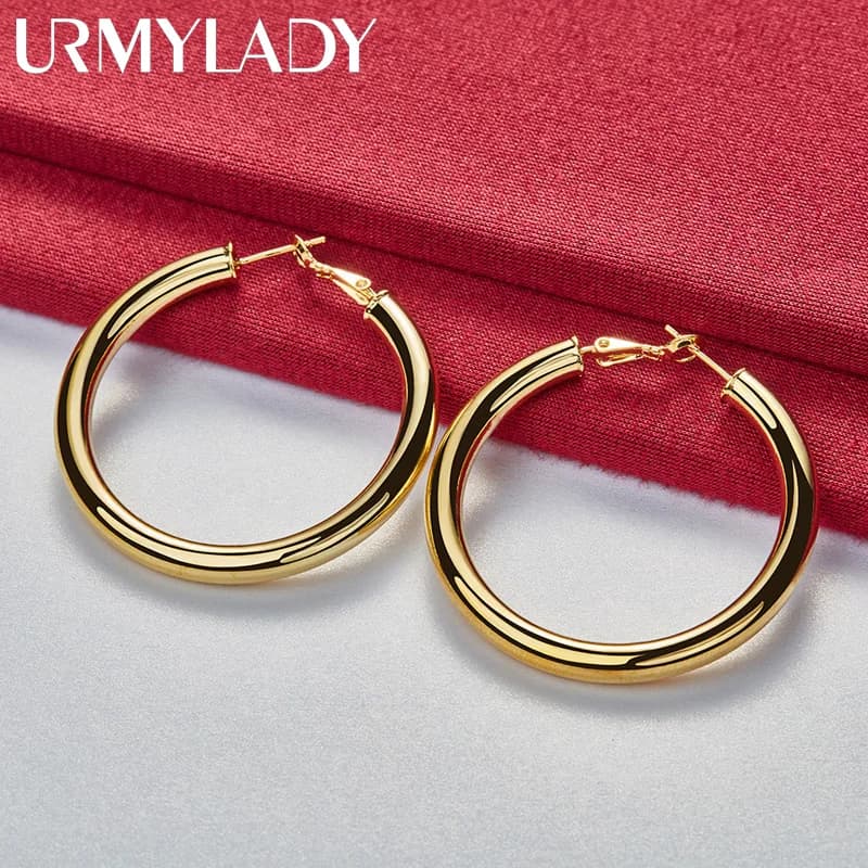 URMYLADY Smooth Circle 50mm Hoop Earrings 925 Silver Plated 18k Gold  For Women Man Charm Wedding Engagement Fashion Jewelry