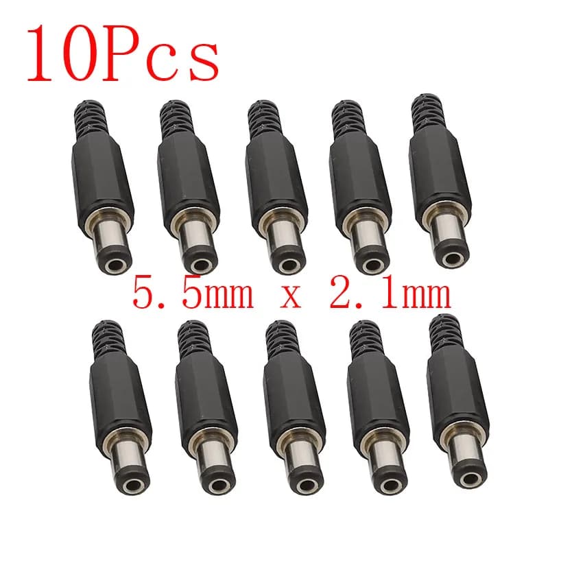 10Pcs 5.5mm x 2.1mm DC Power Plug Connector 5.5x2.1mm DC Supply Plastic Male Socket Adapter Wire Plugs Length 9mm