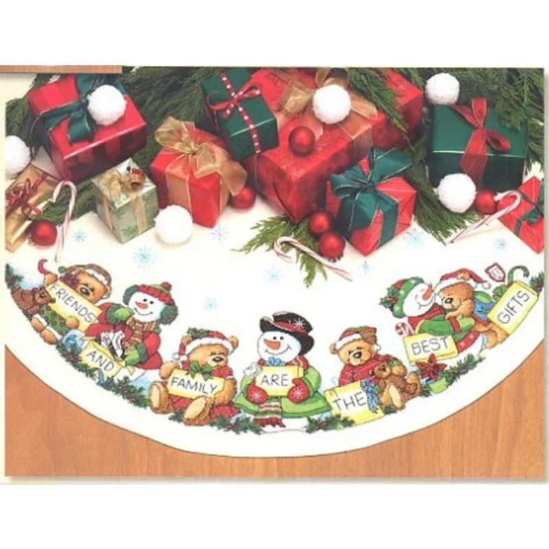 Amishop Top Quality Lovely Holiday Theme Counted Cross Stitch Kit Christmas Snowman Teddy Bear Table Runner Tablecloth Dim 08797