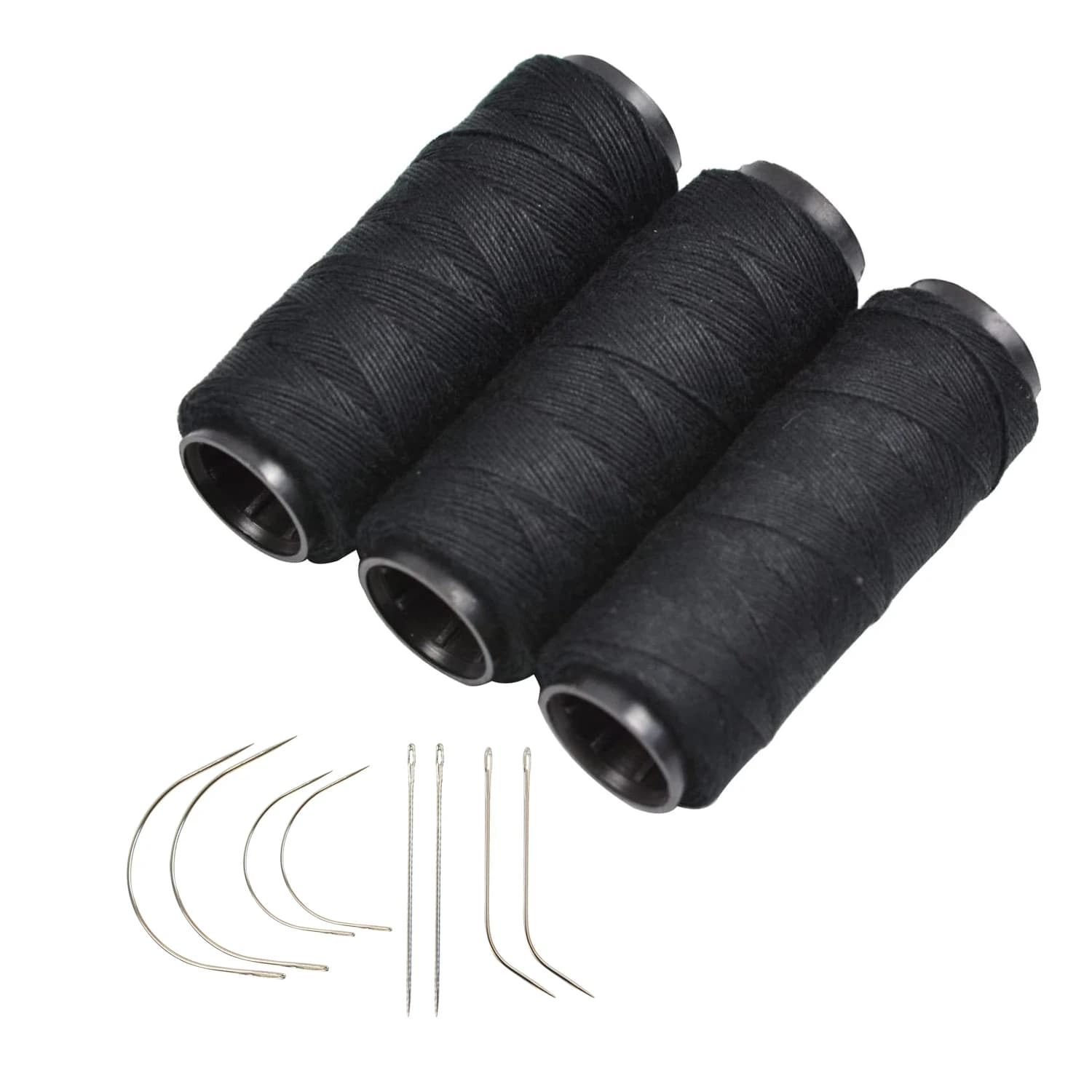 3 Rolls Hair Weaving Threads with 8 Pieces Sewing Needle Weaving Threads for Making Wigs Hand Sewing Hair Weft DIY