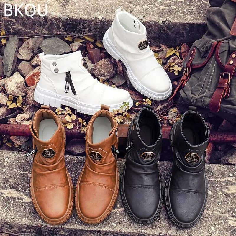 Men's British Style Tooling Boots Thick Bottom Round Toe Comfortable Fashion Wearable Outdoor Casual Non-slip Trend Large Size