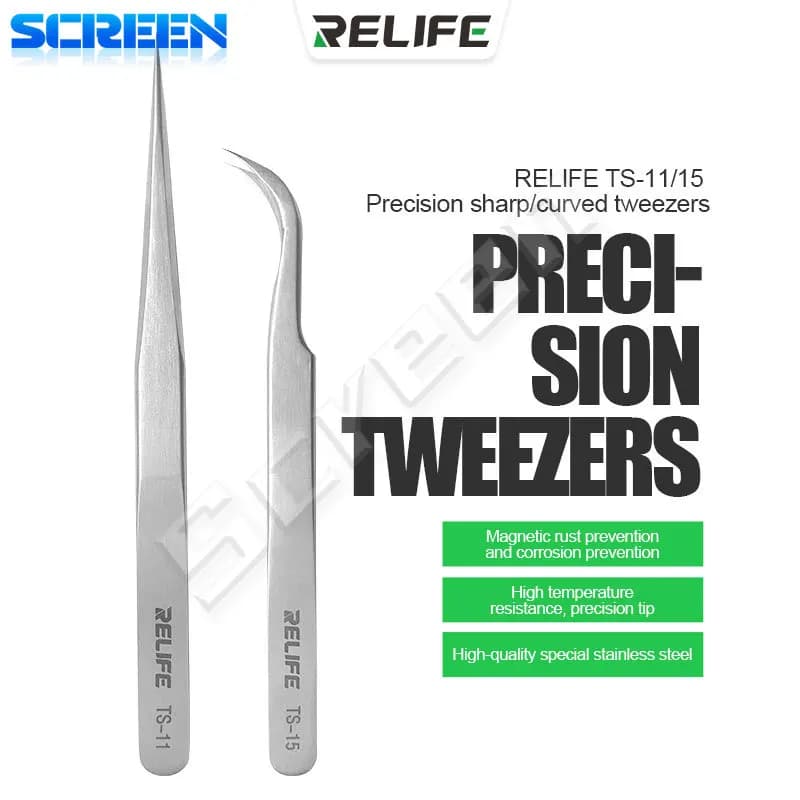 RELIFE TS-11 TS-15 High Hardness Maintenance Tweezers  Anti-Static Straight Curved Mobile Phone CPU IC Repair Clips Hand sets