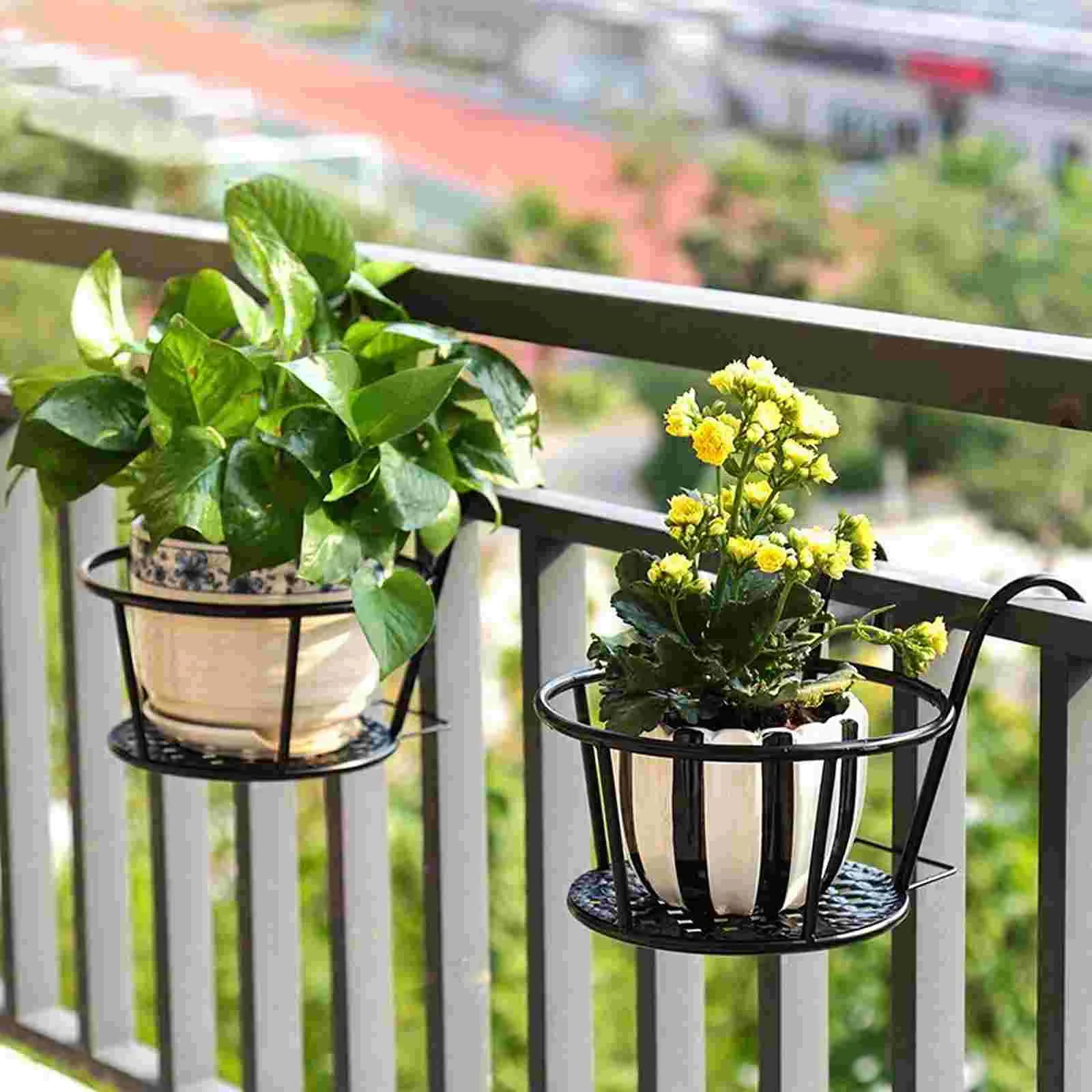 2 Pcs Iron Flower Pot Stand Wall Hanging Balcony Planter Rack Potted Holder Dorm Plant Shelf Home Furniture Outdoor Garden Decor