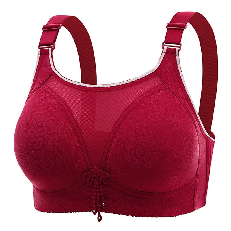 Sexy Red Flower Bras for Women's Middle Aged Large Size Bralette Tops No Steel Ring Plus Size Underwear Brasieres Lingerie