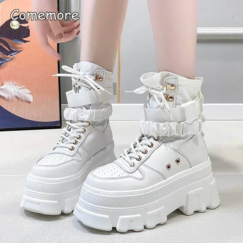 New Fashion Women Spring Autumn Gothic Shoes Woman Thick Bottom Lace Up Ankle Punk Chunky Platform Motorcycle Boots Botas Mujer