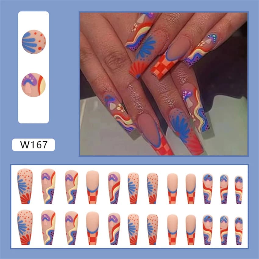 24Pcs/Set Long Ballet Euro Polka Dot Fake Nails Full Coverage Acrylic Wearing False Nails Adhesive Removable Press on Nail Tips