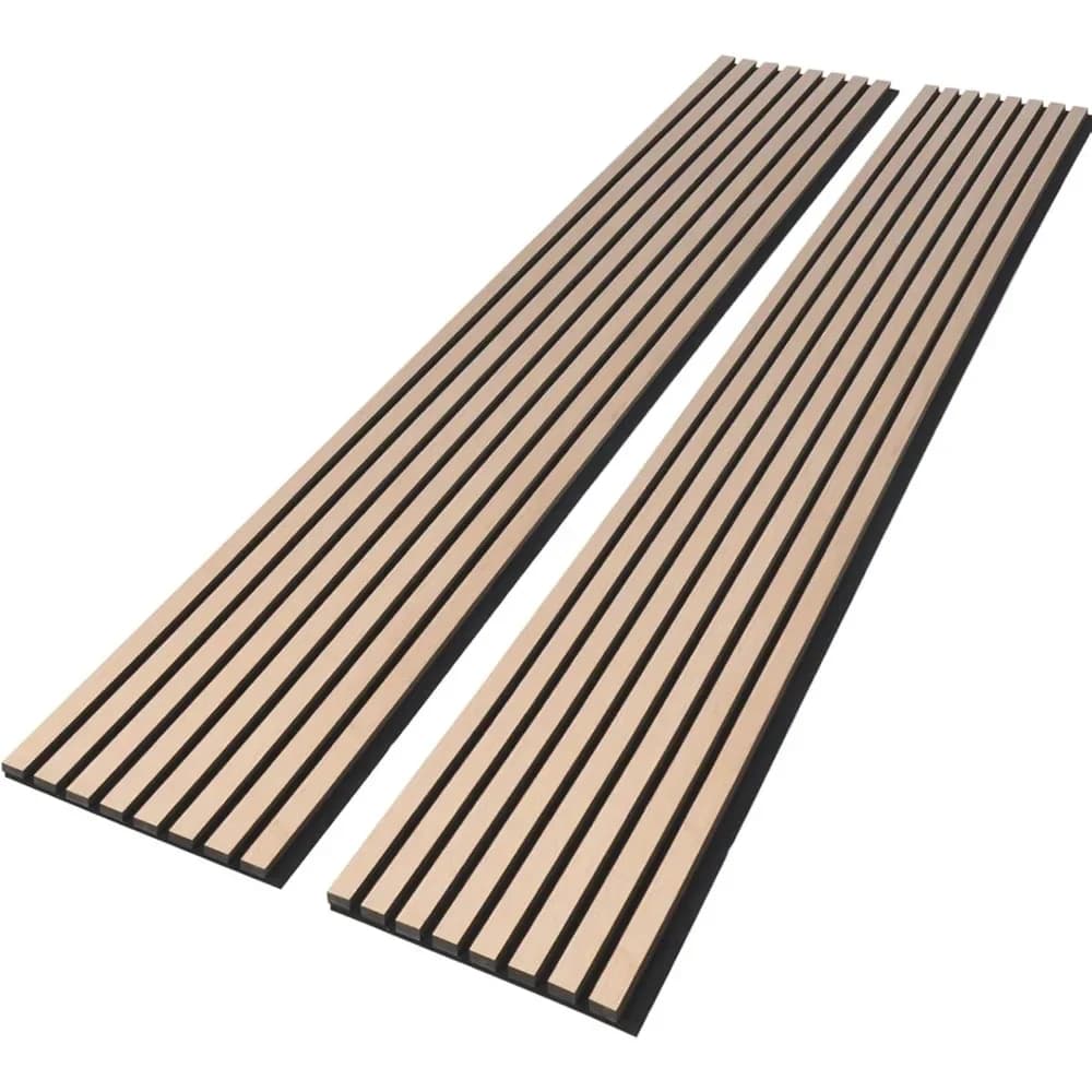 Acoustic Wood Slat Wall Panels, 3D Fluted Sound Absorbing Panel 94.49” X 13” Each, 0.82” Depth (2Pcs),  Modern Wood Panels