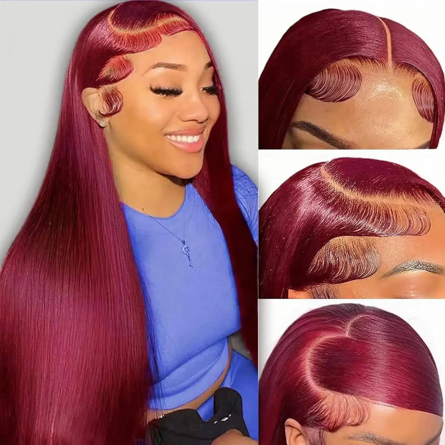 200 Density 99j Burgundy 13x4 13x6 Full Frontal Lace Preplucked Colored Straight Frontal Wig HD Transparent Lace Human Hair Wigs