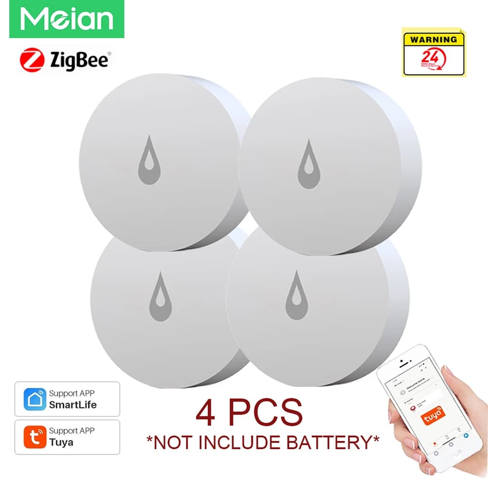 Meian 4PCS ZigBee Water Leak Detector Flood Immersion Sensor SW02 Linkage Alert Overflow IP68 Alarm Security Protection