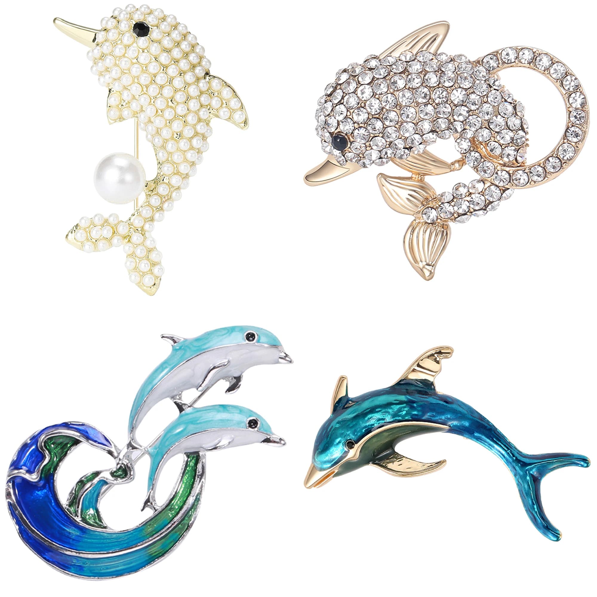Rhinestone Dolphin Brooches for Women Unisex Enamel Animal Pins Office Party Friend Gifts Jewelry Accessories