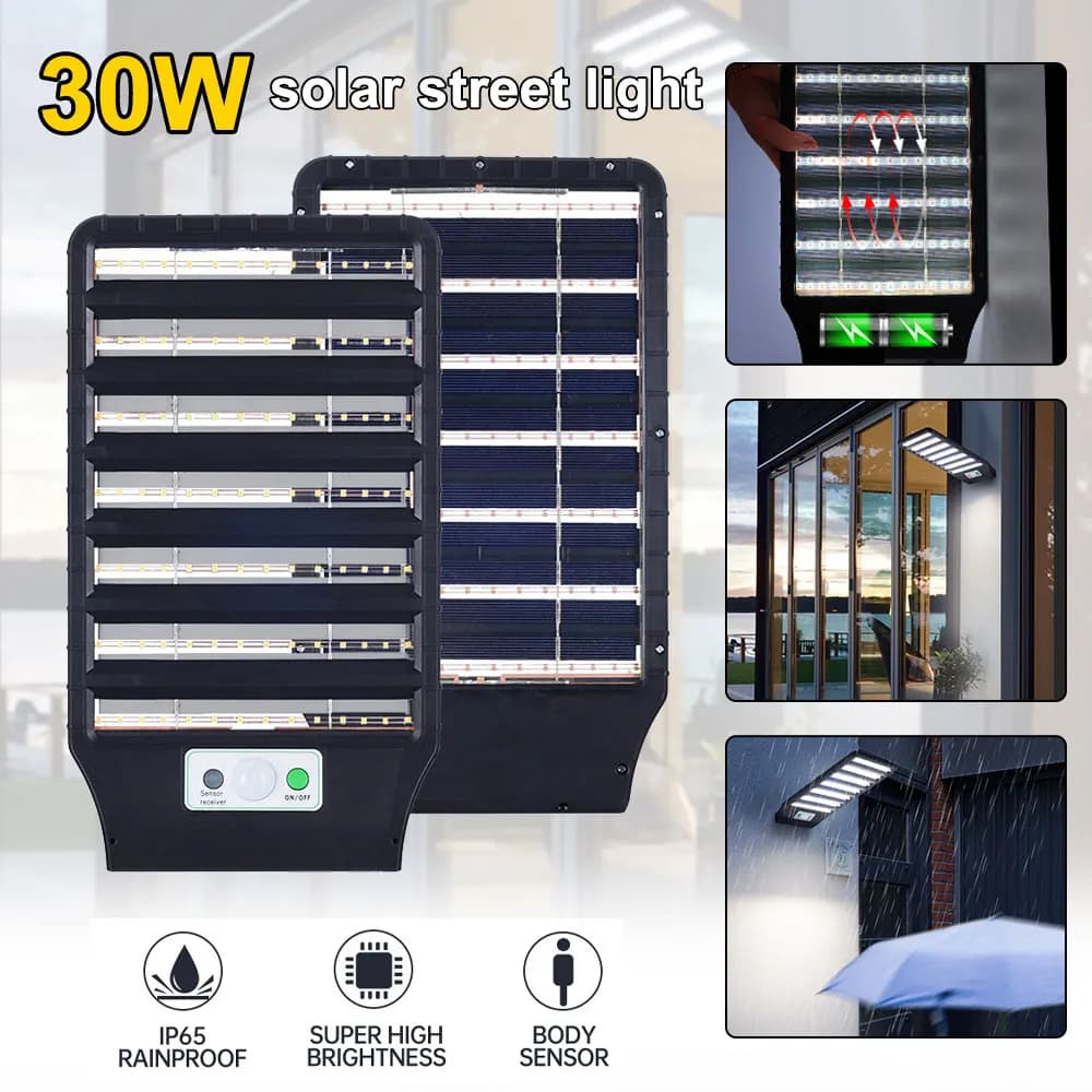 Powerful 30W 98LED Sensor Solar Street Light Strong Outdoor IP65 Waterproof Hunman Body Induction Garden Lamp Built-in Battery