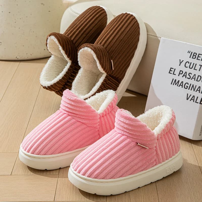 Large 44/45 Winter Warm Furry Slippers for Women Couples Casual Thick Sole Non-Slip Slides Fashion Shoes for Men Bedroom Outdoor