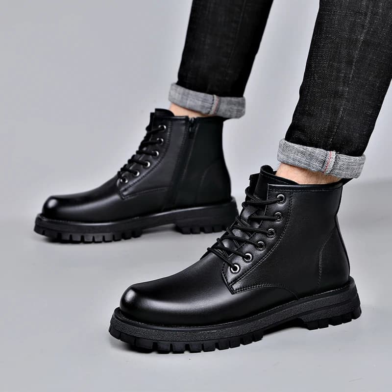 men boots black tide casual shoes business office formal dress cowboy genuine leather boot handsome platform ankle botas hombre