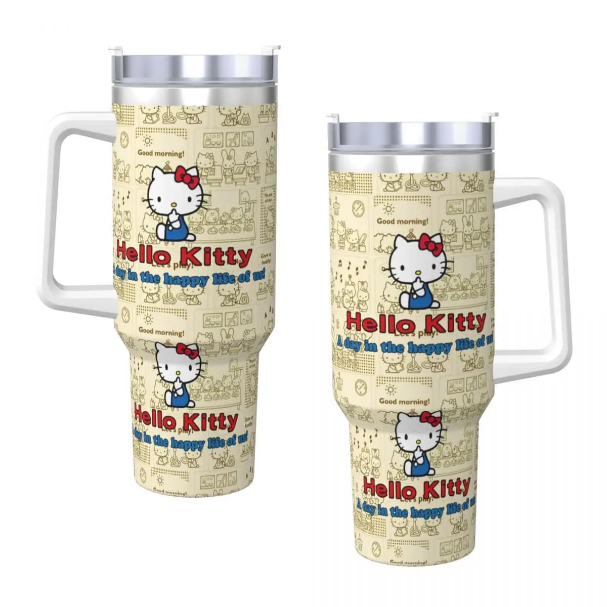 Stainless Steel Tumbler Hello Kitty Daily Life Cute Car Mugs With Straws Travel Drinks Water Bottle Large Capacity Coffee Mug