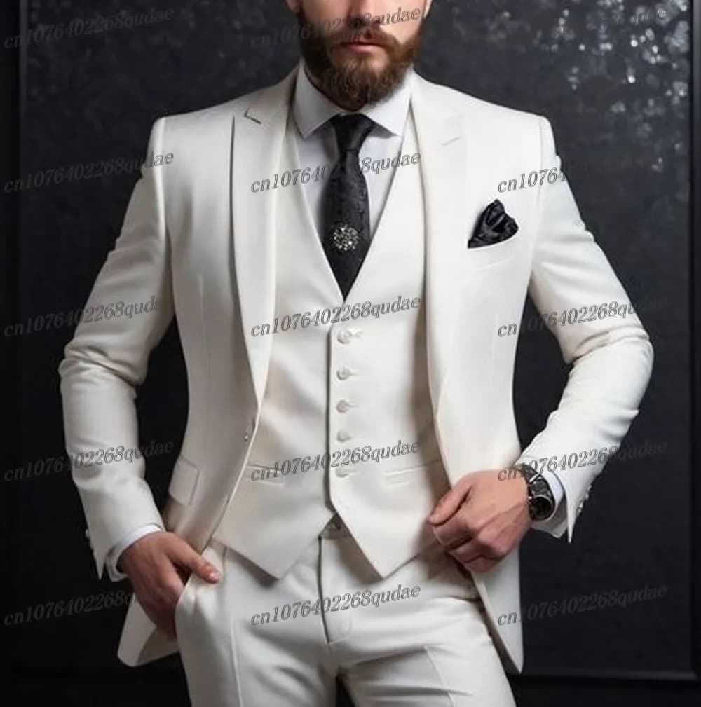 New White Formal Men Suit Wedding Party Groom Suits Groomsman Male Tuxedos Bridegroom Costume 3 Piece Set Blazer Vest Pants