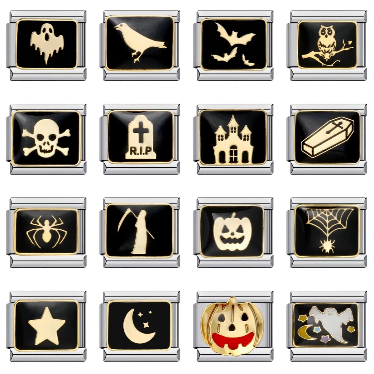 2025 Fashion Designer Halloween Black Owl Star Moon Bat Ghost Charm Italian Links Fit 9mm Bracelet Making DIY Jewelry