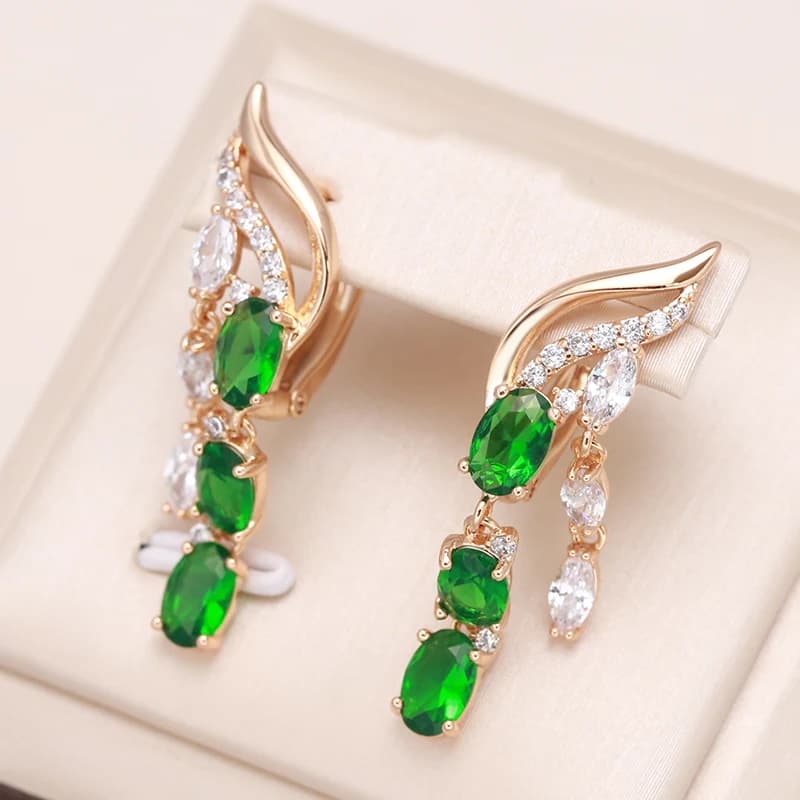 Kienl New 585 Rose Gold Long Tassels Earring Women Vintage Green Natural Zircon Flower Drop Earring High Quality Daily Jewelry