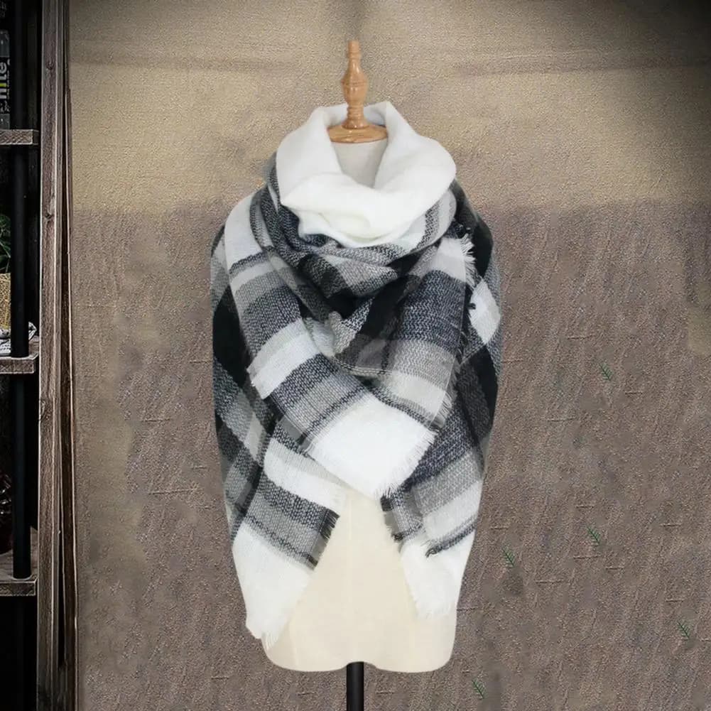Comfortable Printed Scarf Women Plaid Scarf Stylish Women's Winter Scarf with Color Block Knitted Design Thick Warm for Cold
