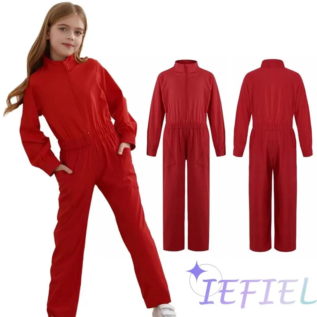 Girls Boys Mechanic Costume Flight Suit Elastic Waist Rompers Long Cargo Pants Jumpsuit Playsuit Flightsuit Carnival Dress Up