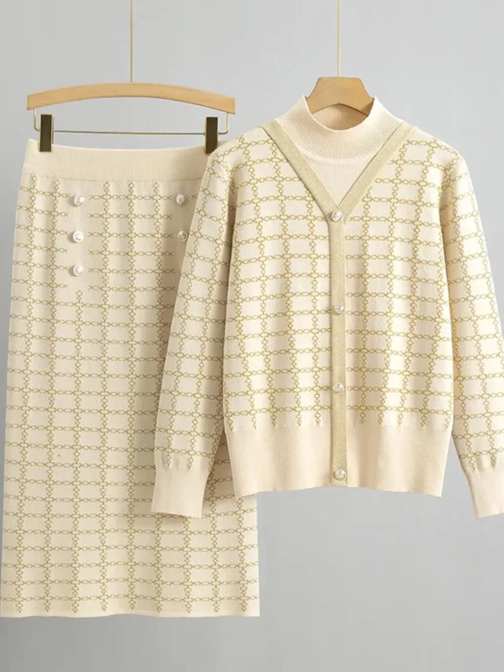 Muslim Modest Two Piece Set Women Cardigan Single Breasted Knitted Coat Long Skirt Suit Knitting Skirts Outfits Arabic Ensemble