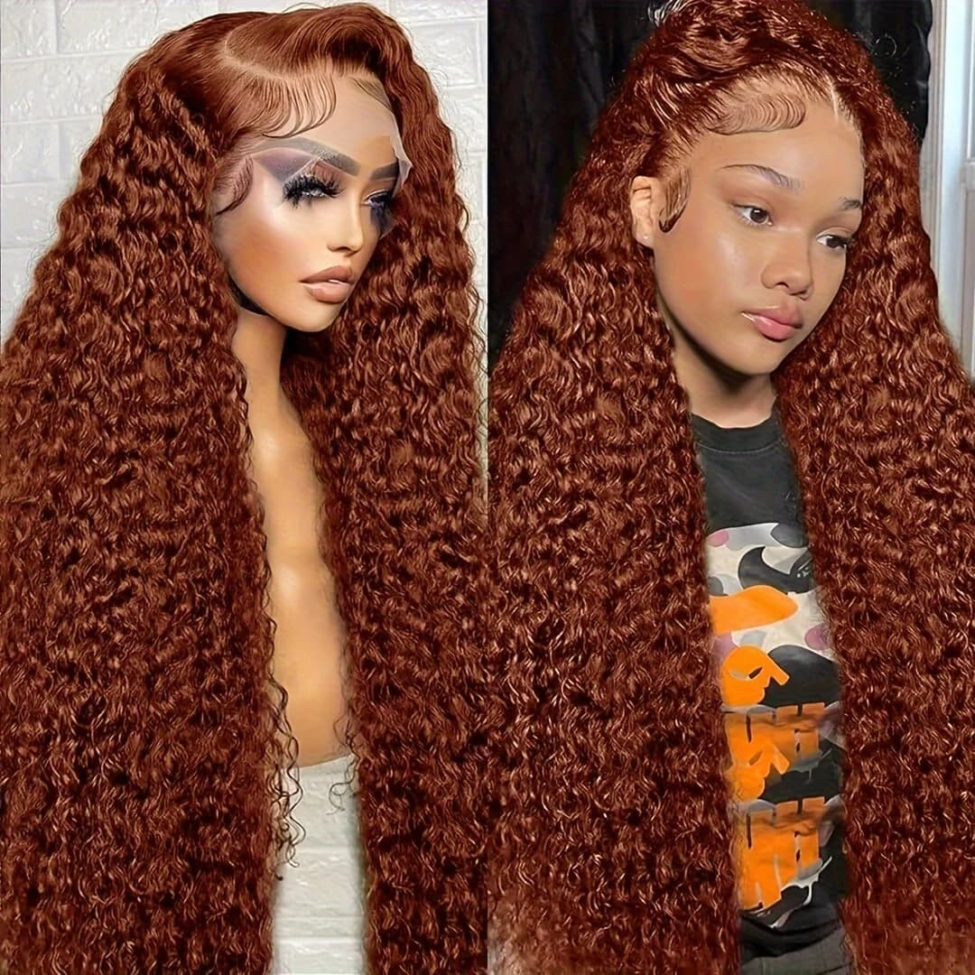 Reddish Brown 13x4 Frontal Wig Deep Wave 30  Inch 13x4 Lace Front Human Hair Wigs 250Density Preplucked Brazilian For Women