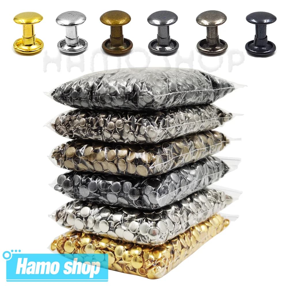 100sets 6-8mm Metal Double Cap Round Rivets Studs Collision Nail Spike Rock Leather Craft Shoe Bag Belt Garment Bracelet DIY