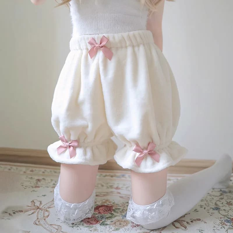 Thermal Coral Velvet Y2k Sweet Pumpkin Short Pants Lolita Autumn Winter JK Plush Shorts Japanese Kawaii Ruffles Lantern Shorts