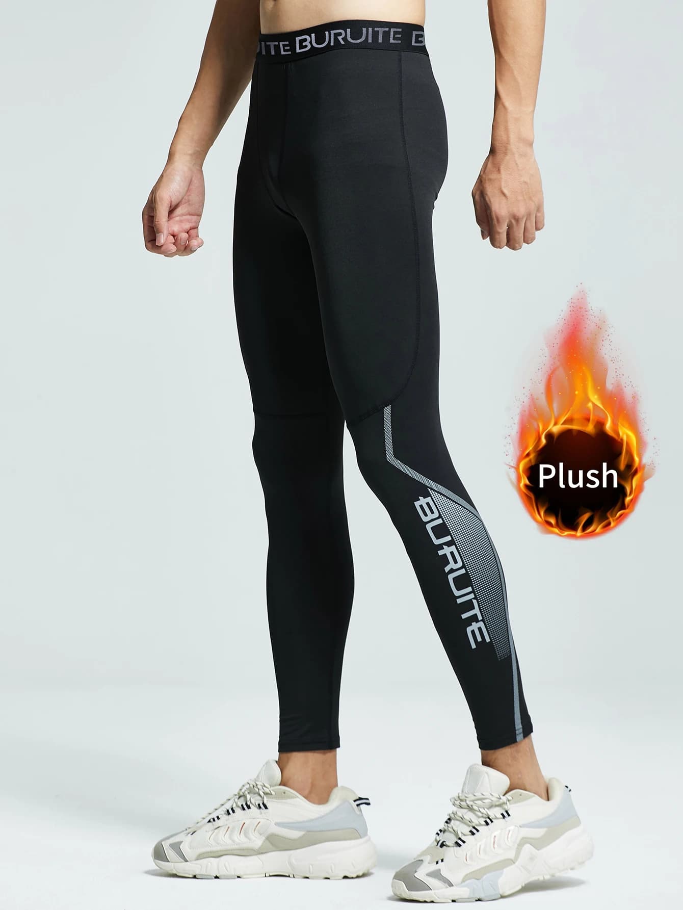 Warm tight leggings for men, autumn and winter with fleece running suit, high elasticity compression fitness training, autumn