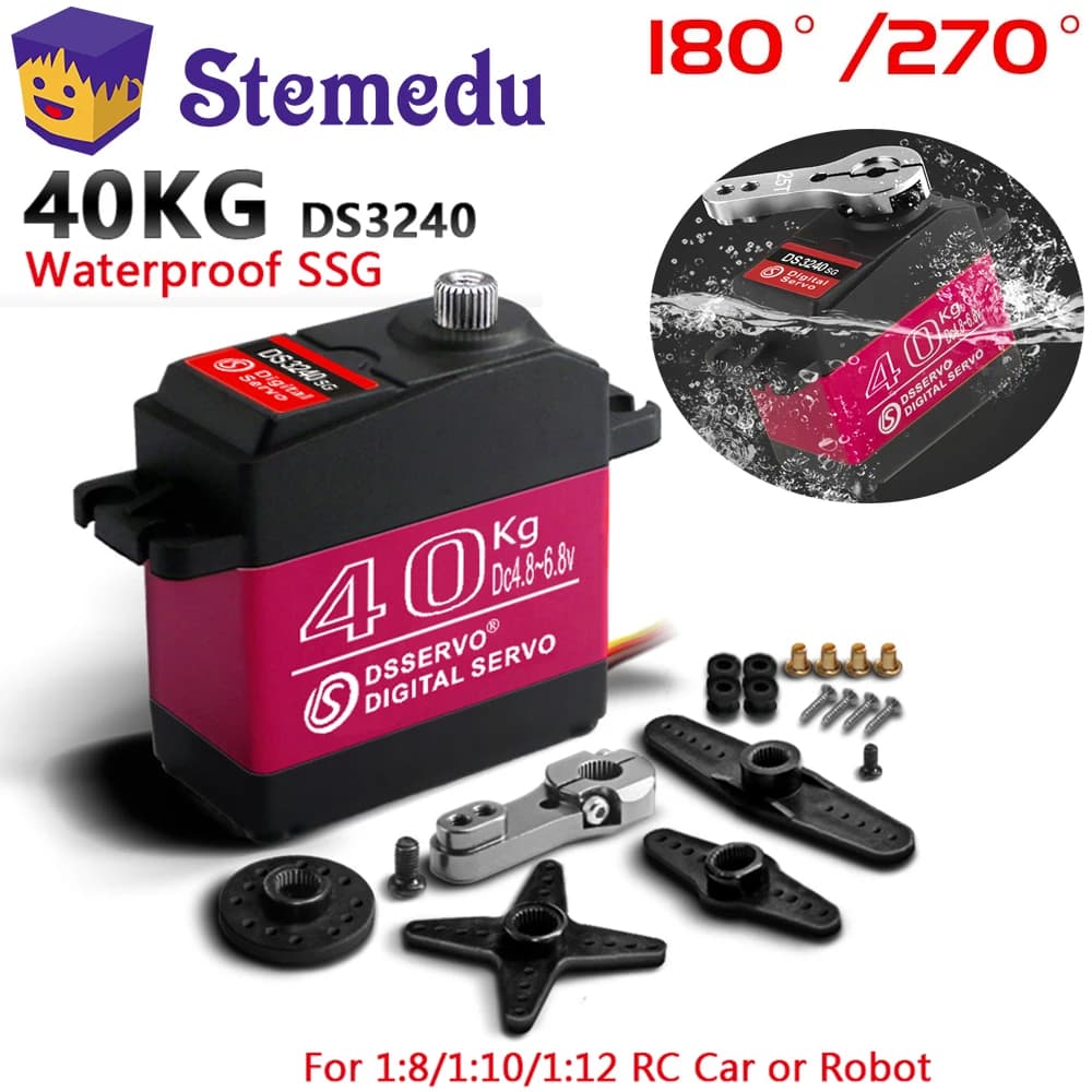 40KG Dsservo DS3240 Large Torque Digital 180/270 Degree Waterproof Metal Gear Baja Servo for 1/8 1/10 Scale RC Crawler Car DIY