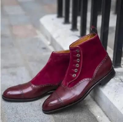 Big Size 48 Men Fashion Burgundy Black Gray Brown Leather Patchwork Round Toe Buttons High Top Flat Ankle Boots Male Short Boots