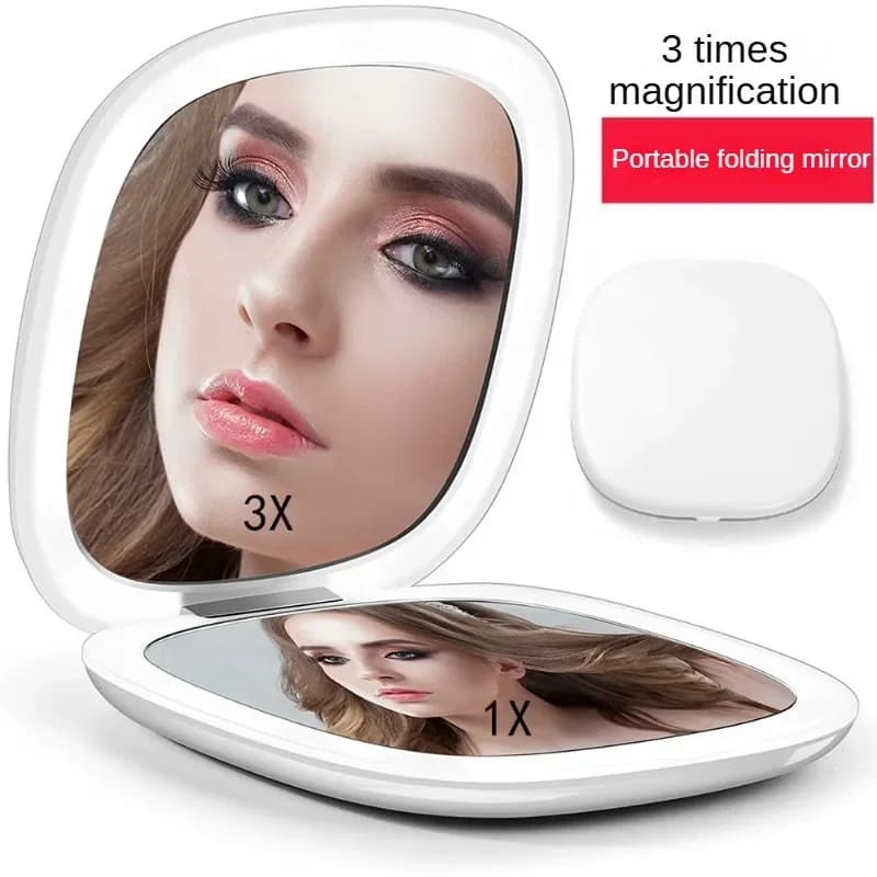 Flip Lid Led Makeup Mirror with Light Handheld Led Portable Makeup Mirror with Light Outdoor Mini Folding Charging Mini Mirror