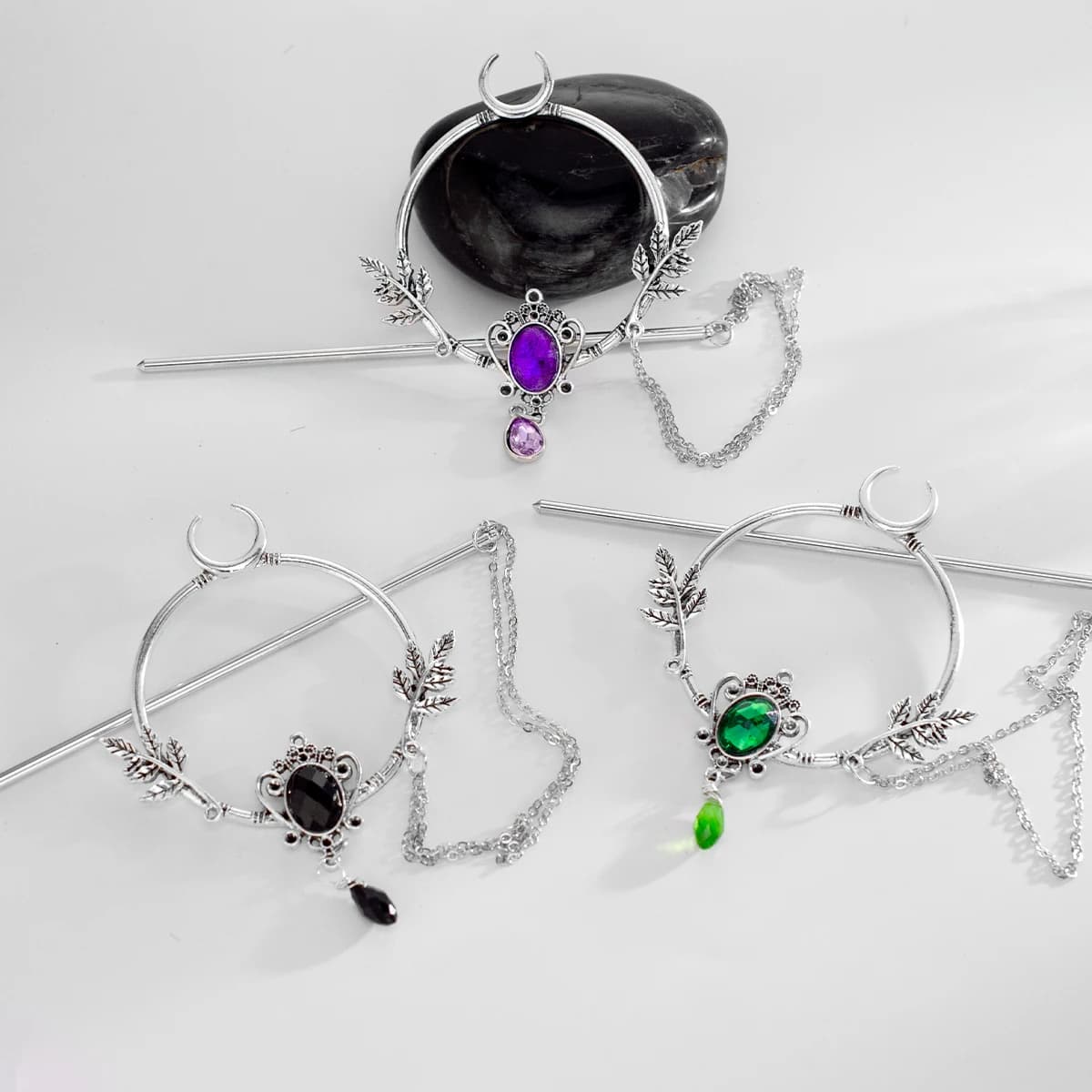 Metal leaves tree with crystal hairpin for women celtics witch hairstick metal hair decor