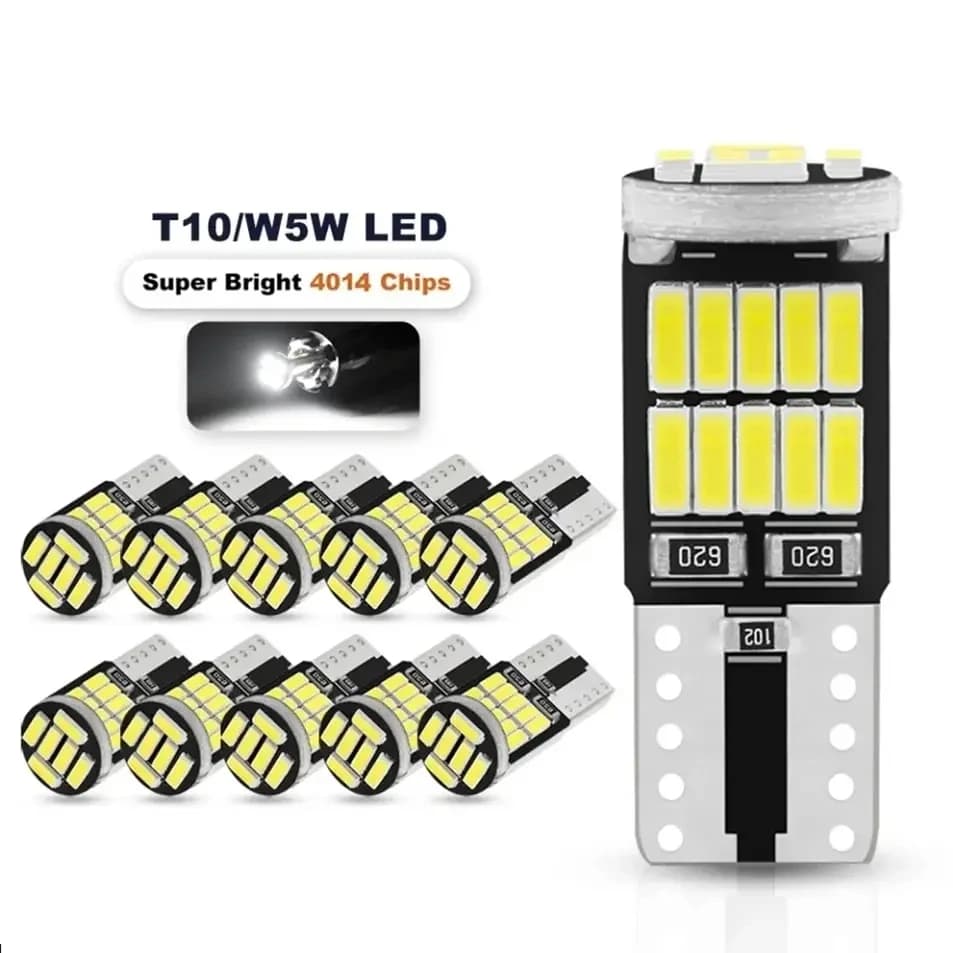 10PCS W5W T10 Led Bulbs Canbus 4014 SMD 6000K 168 194 Led 5w5 Car Interior Dome Reading License Plate Signal LightLamp