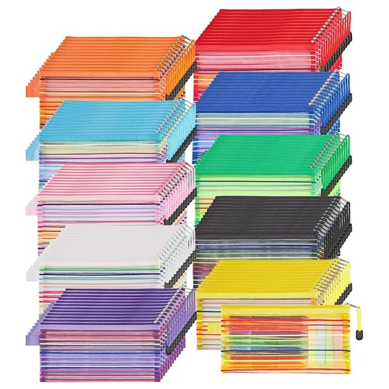 LUDA 120Pcs Mesh Zipper Pouch,Zipper Pouch In 10 Colors,Multipurpose Zipper Bags For Organizing Makeup Essentials,Office