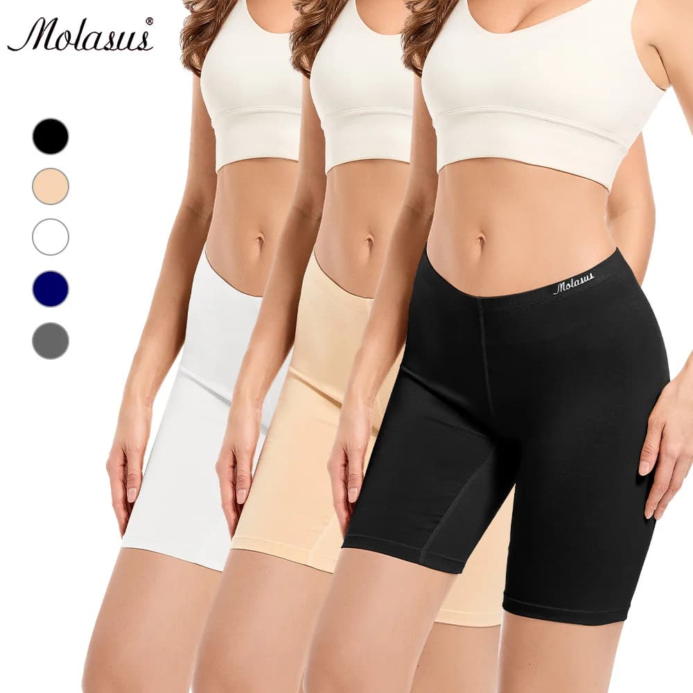Molasus Womens Cotton Panties Biker Shorts Boxer Briefs Ladies Anti Chafing High Waisted Underwear for Work Sport Pregnant 1PC