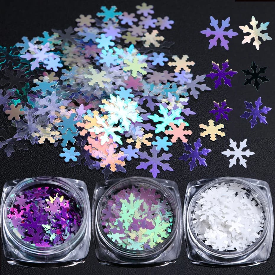 1 Box Holographic Xmas Snowflakes Nail Sequins Flakes 3D Nail Art Glitter Laser AB Silver Paillette Manicure Decorations SADX/XX