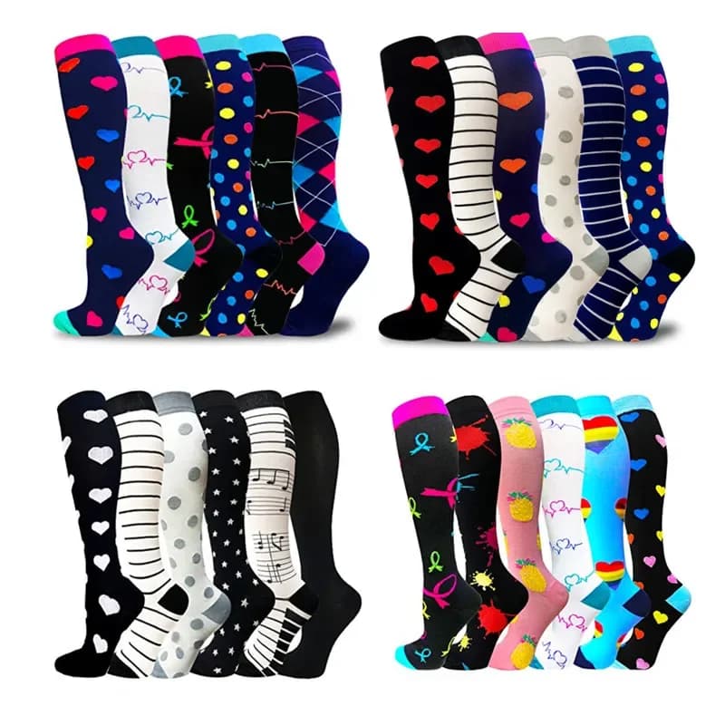 PR 6/7 Pairs Compression Socks Women Men Knee High Sports Socks for Running Marathon Cycling Edema Diabetes Varicose Veins