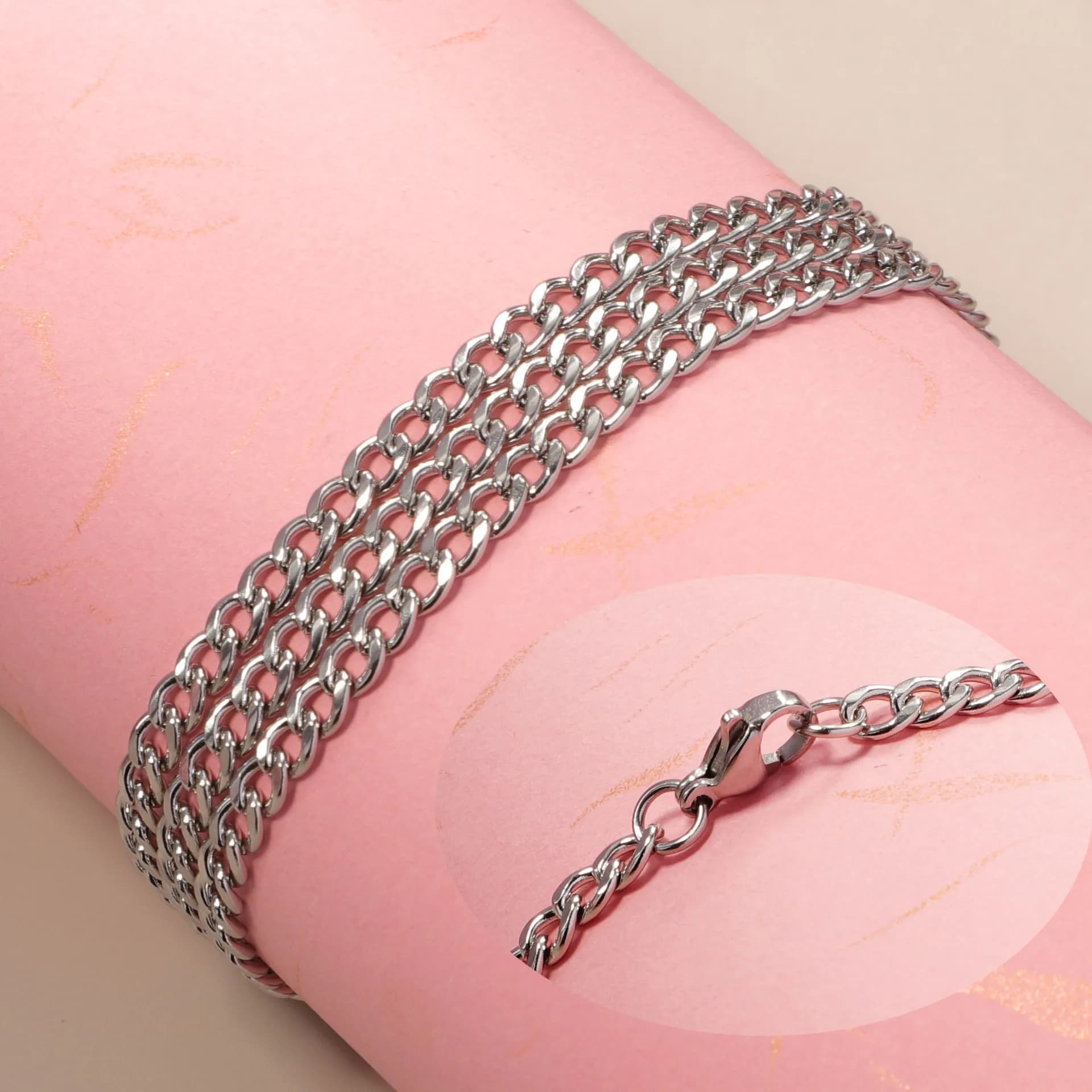 2Pcs 304 Stainless Steel 4mm Wide Wave Chain 60cm Long Chain Men Necklace