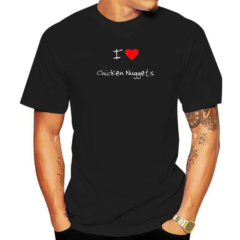 Mens I Love Heart Chicken Nuggets T-Shirt Round Neck Short Sleeves Tops Clothing