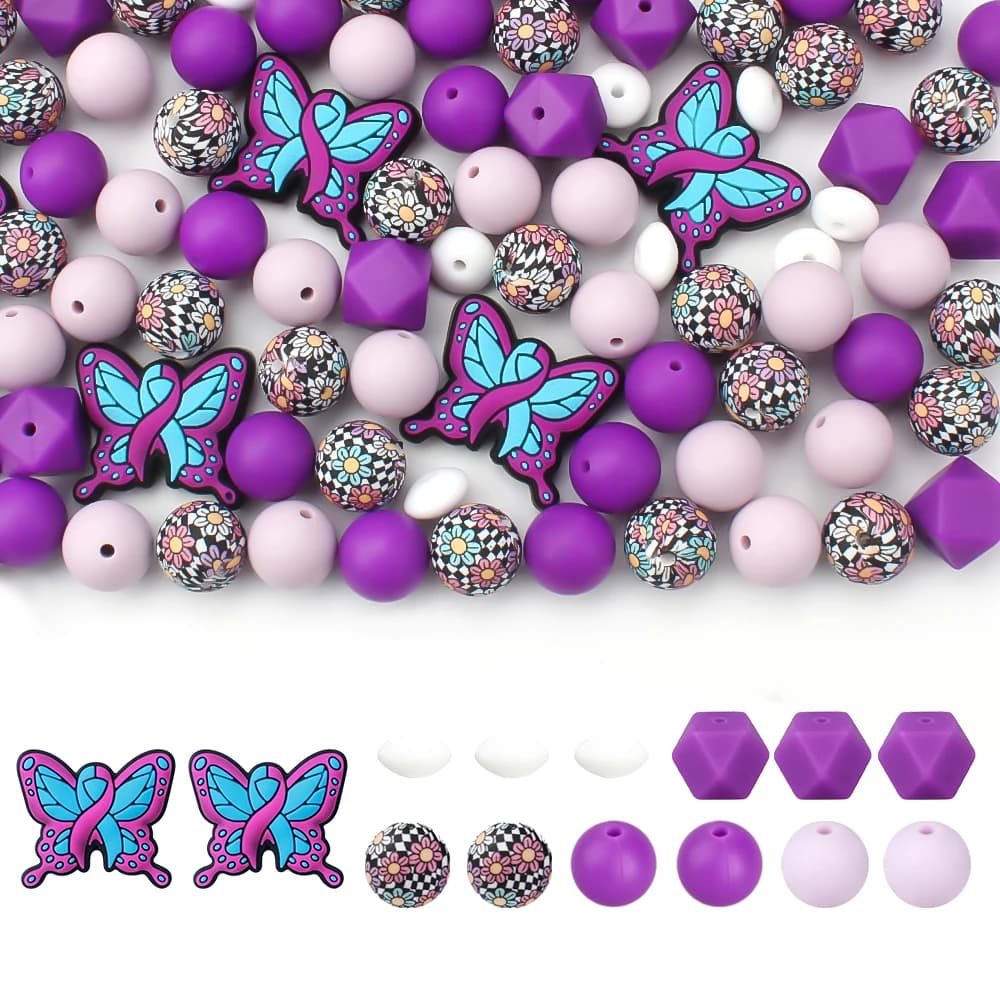 Silicone Focal Beads Set Purple Butterfly Loose Beads For Jewelry Making DIY Bag Key Chain Makeup Beaded Pen Decors Depression